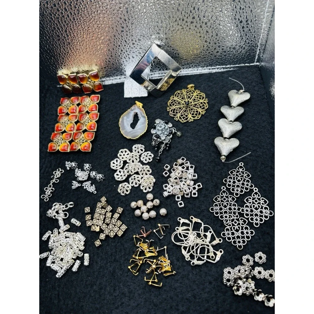Lot Of New Jewelry Making Supplies Geo Pendant Bead Caps Findings Floral Slides